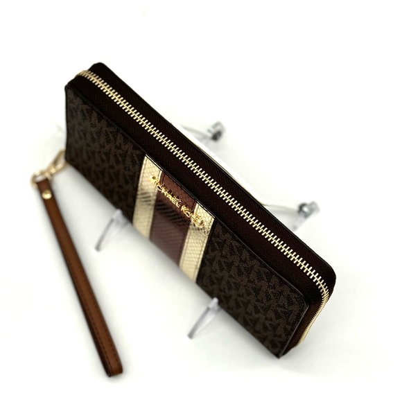 Michael Kors Large Continental Wallet Wristlet Brown Multi - Picture 6 of 9